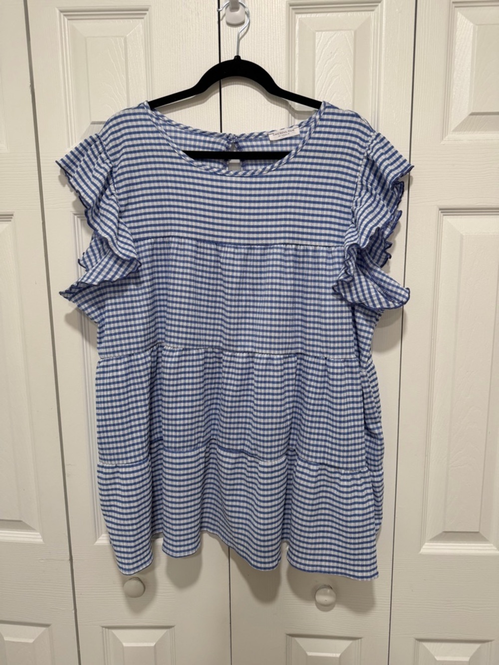 Blue Gingham Ruffle Sleeve Tunic - Chic Soul